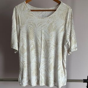 Apt. 9 Women’s XXL Short Sleeve Top in Cream and Tan Palm Print